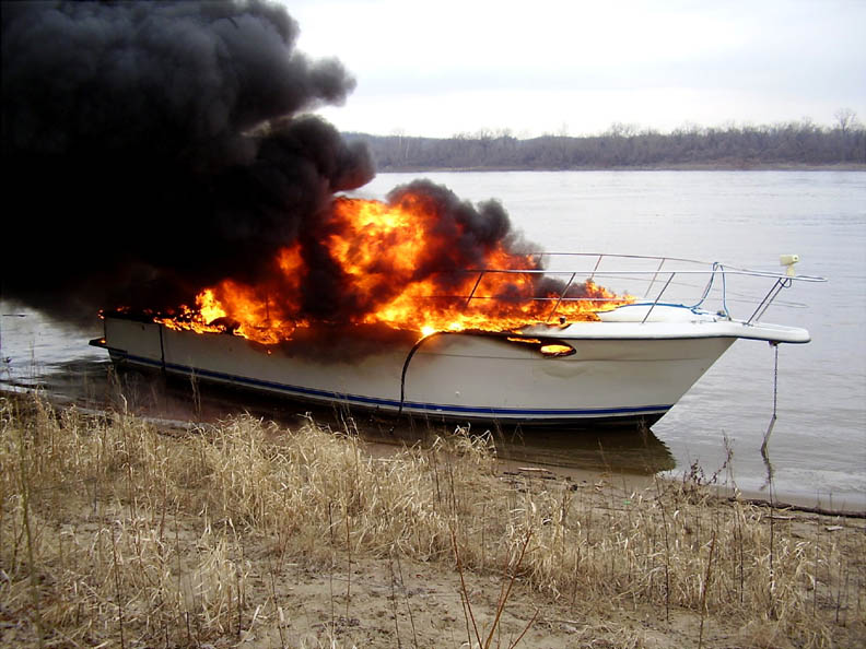 Burning Boat On Set Of 