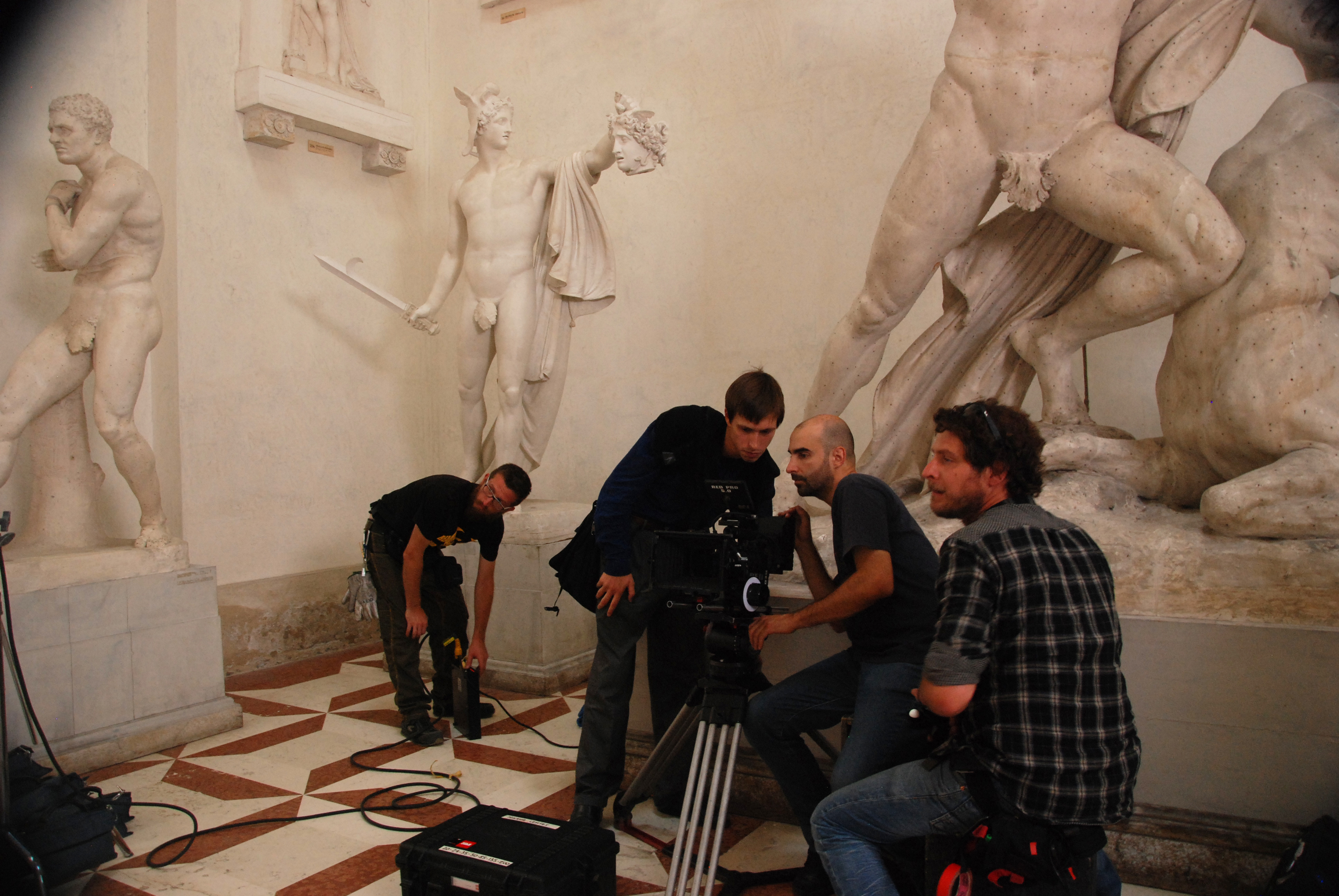 Director Giulio Laroni and director of photography Lorenzo Pezzano during the shooting of 