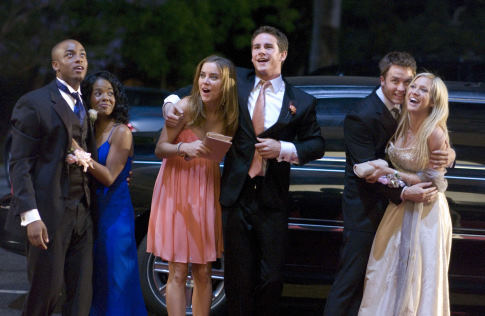 Still of Brittany Snow, Dana Davis, Collins Pennie, Jessica Stroup, Kelly Blatz and Scott Porter in Prom Night (2008)