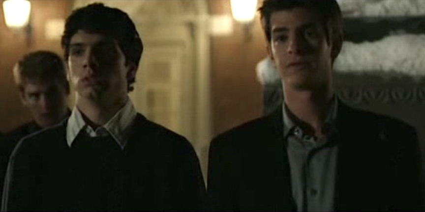 Still of Chris Gouchoe and Andrew Garfield in The Social Network