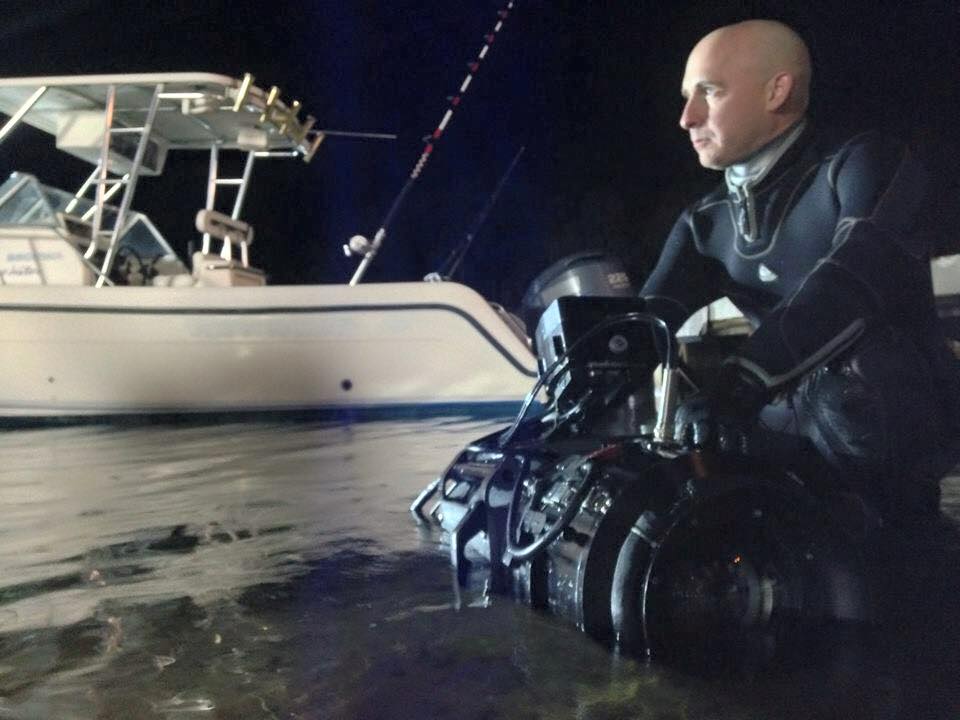 Teddy Smith filming underwater for Shark Lake.