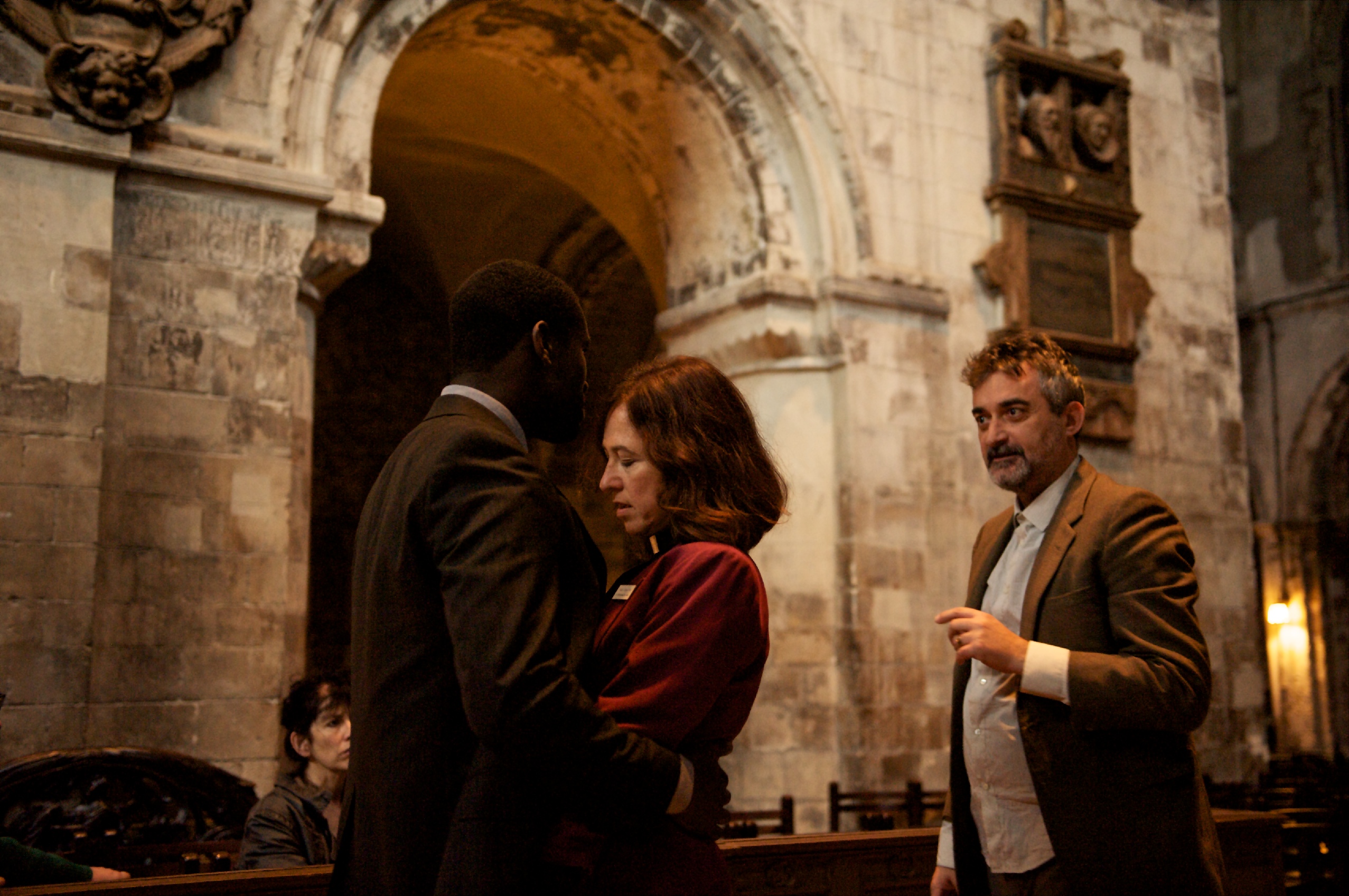 Kristaps (Mihai Arsene), Clare (Rebecca Thorn), Johnny (Leon Stewart) in STILL I PRAY at Barbican (2012)