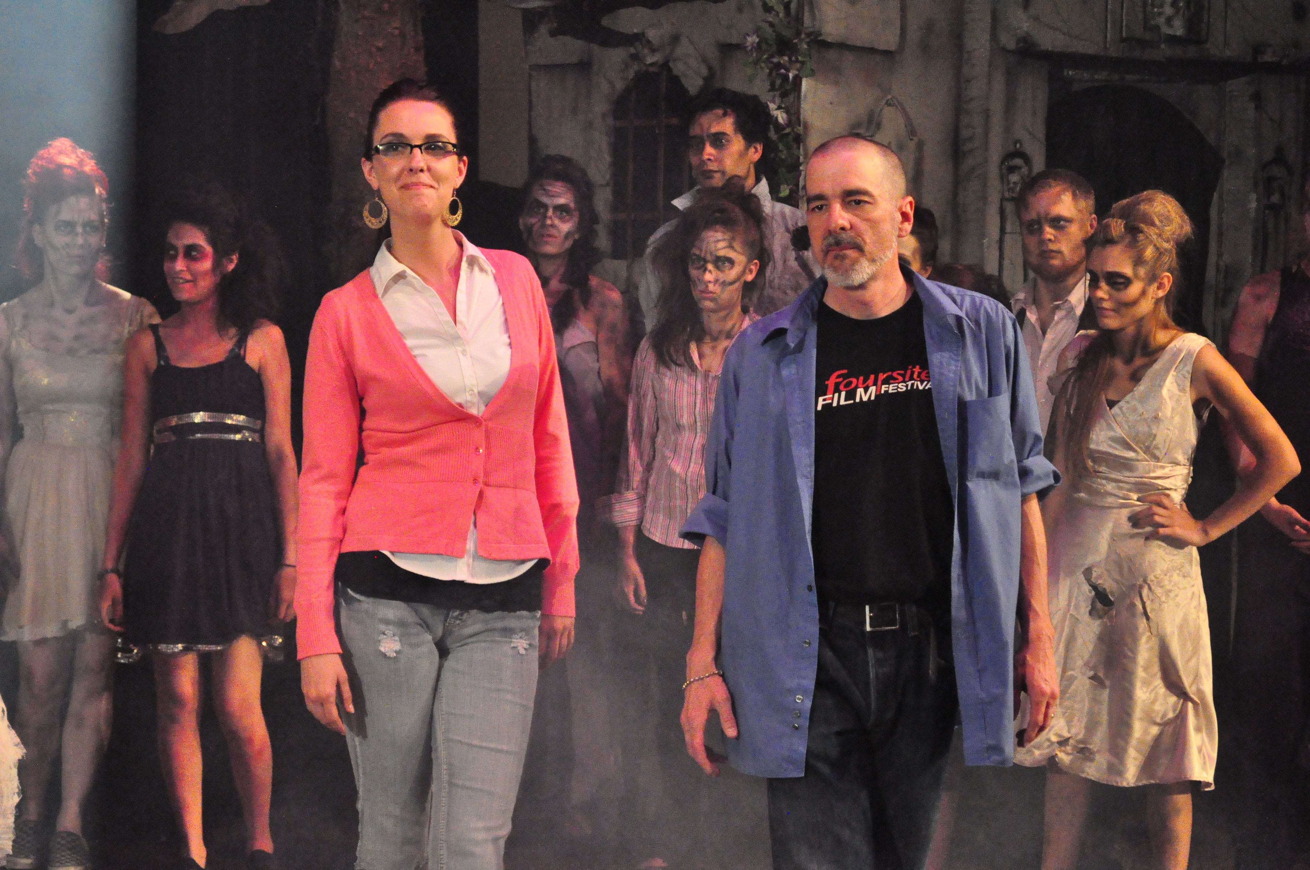 Dusti Jones and Thom Rockwell during the musical finale sequence of Zombie Prom.
