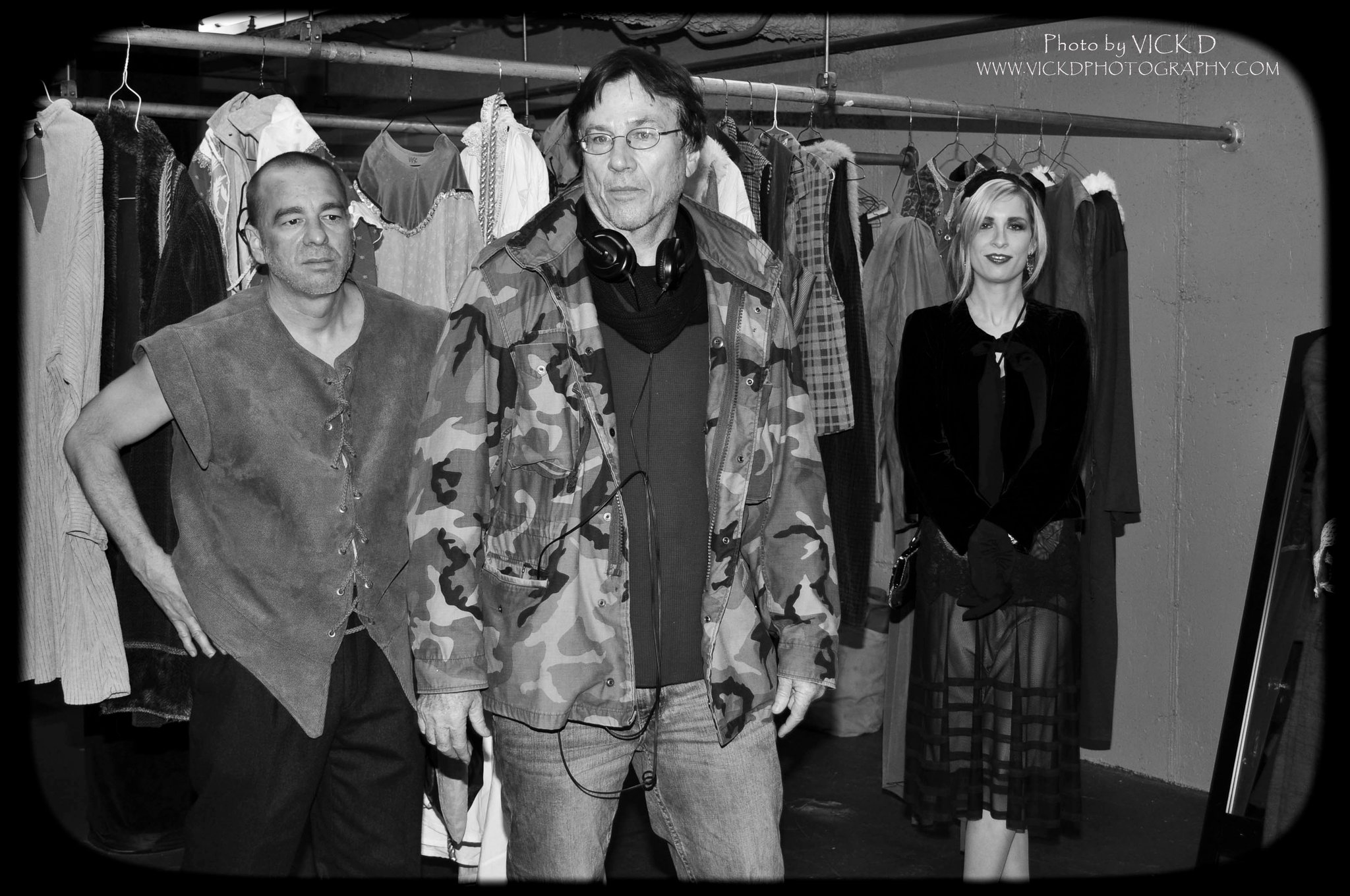 Thom Rockwell on the set of White Wings with director Richard Hatch and actress Emilyne Guglietti.