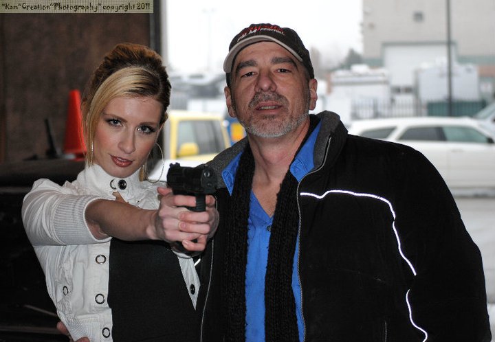 Director Thom Rockwell with actress Emilyne Guglietti on the set of Special Features.