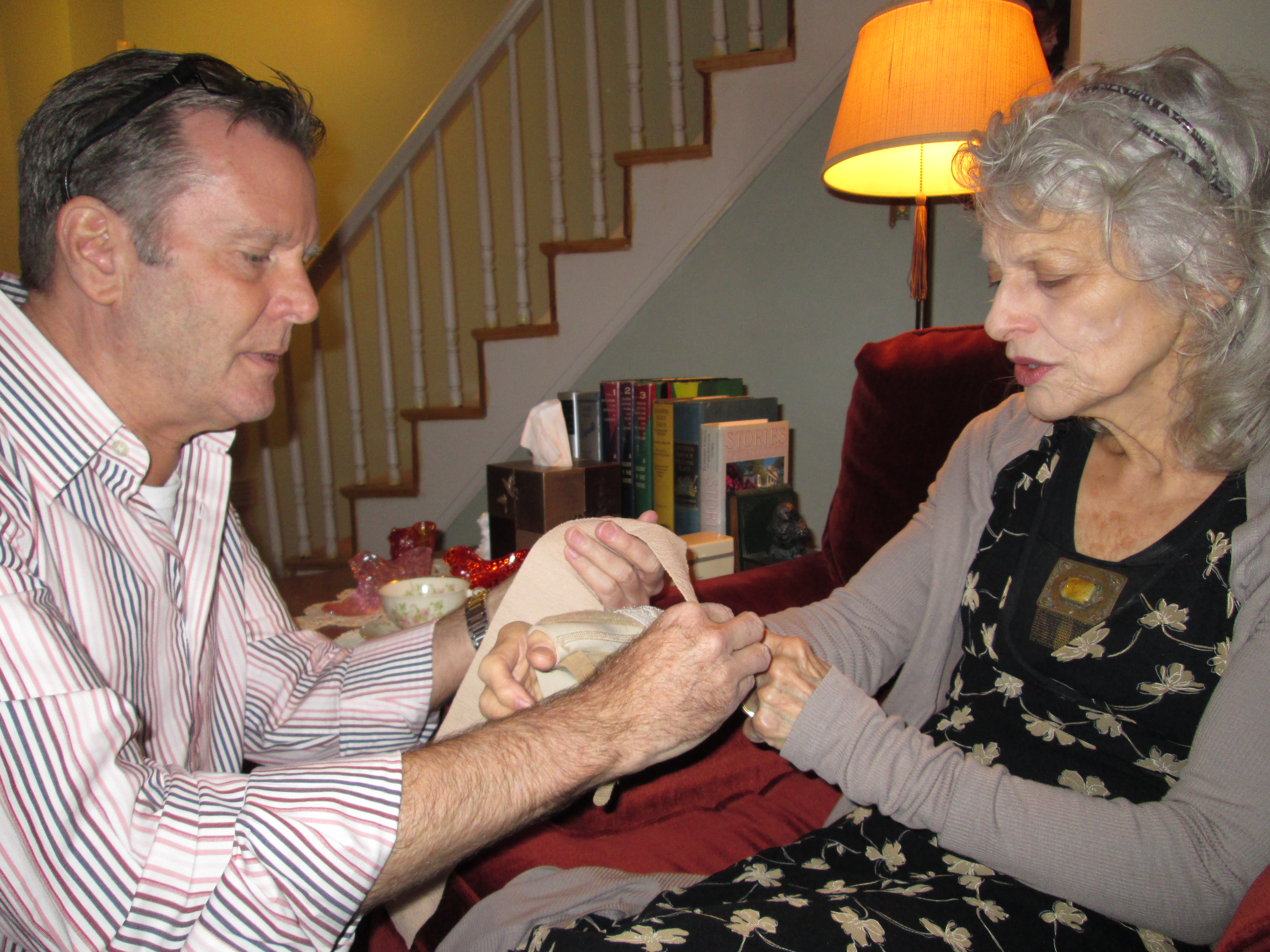 Paul Kelly and Judith Roberts on the set of 