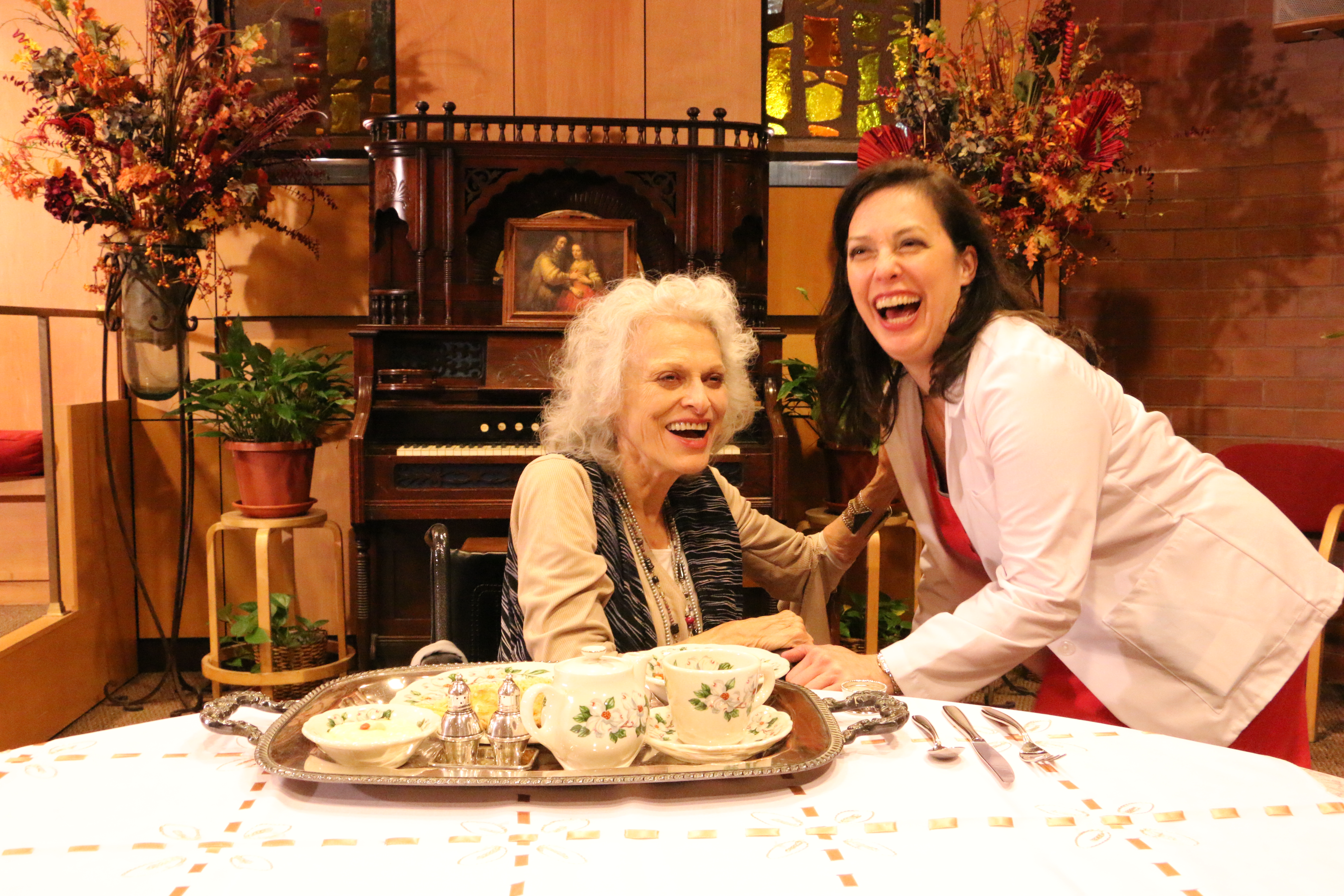 Between takes--Judith Roberts and Patricia Randell.