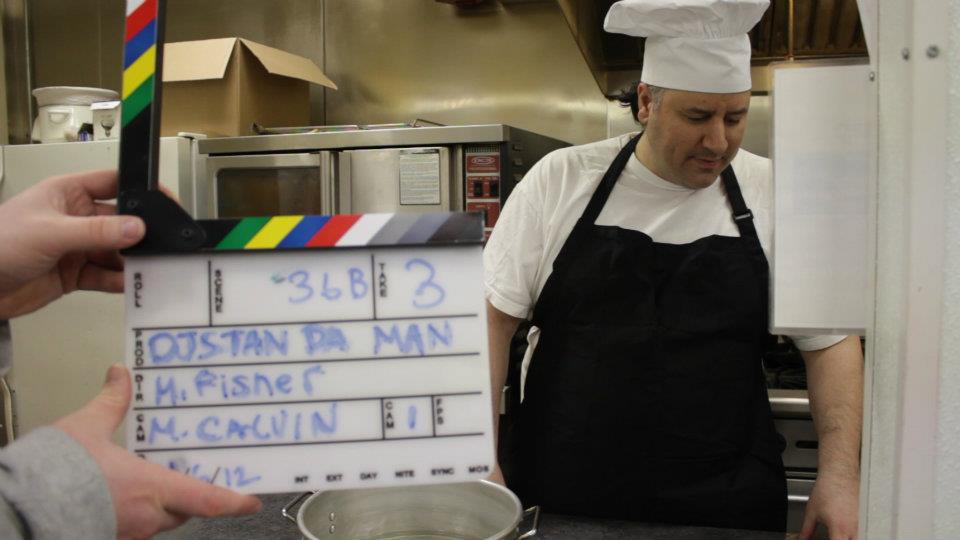 Actor Joe Jafo Carriere on set for the Feature Film DJ STAN DA MAN (2014) as Terrance The Chef