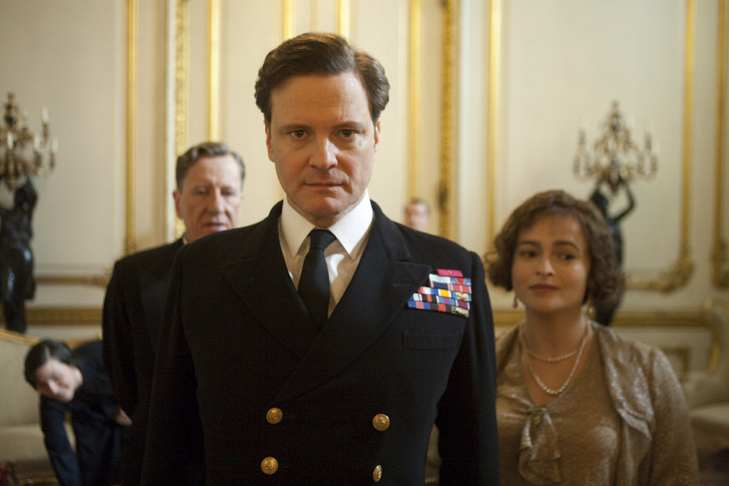 Still of Colin Firth, Helena Bonham Carter and Geoffrey Rush in Karaliaus kalba (2010)