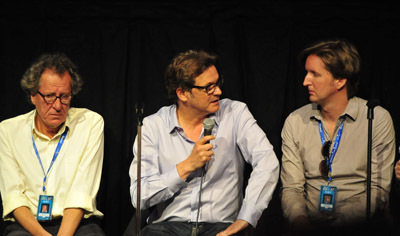 Colin Firth, Geoffrey Rush and Tom Hooper