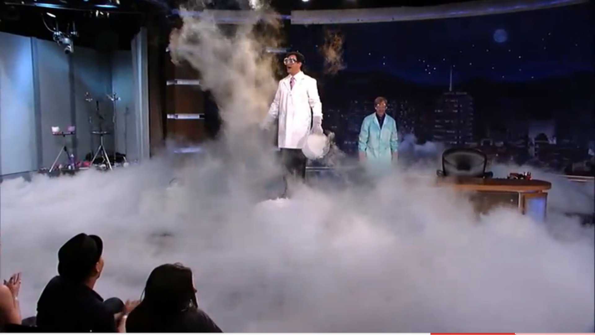 Jimmy Kimmel creates a huge nitrogen cloud with the help of Science Bob on Jimmy Kimmel Live