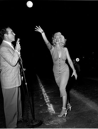 Marilyn Monroe & Ralph Edwards at Hollywood Entertainers Baseball Game, c. 1952.