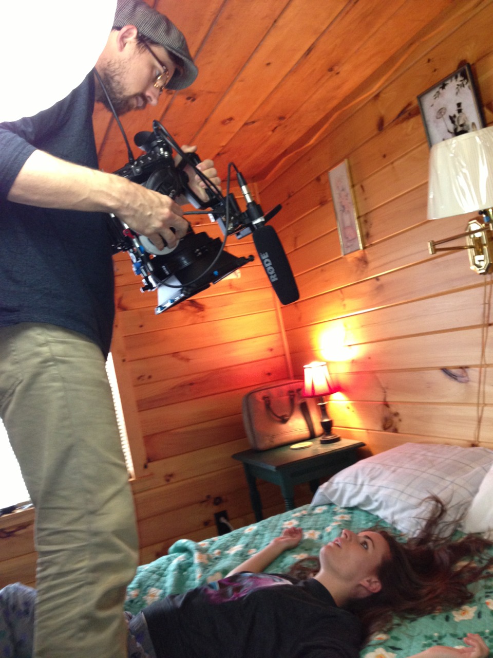 Chad McClarnon with Elena Sanz on the set of 'Unnerved'