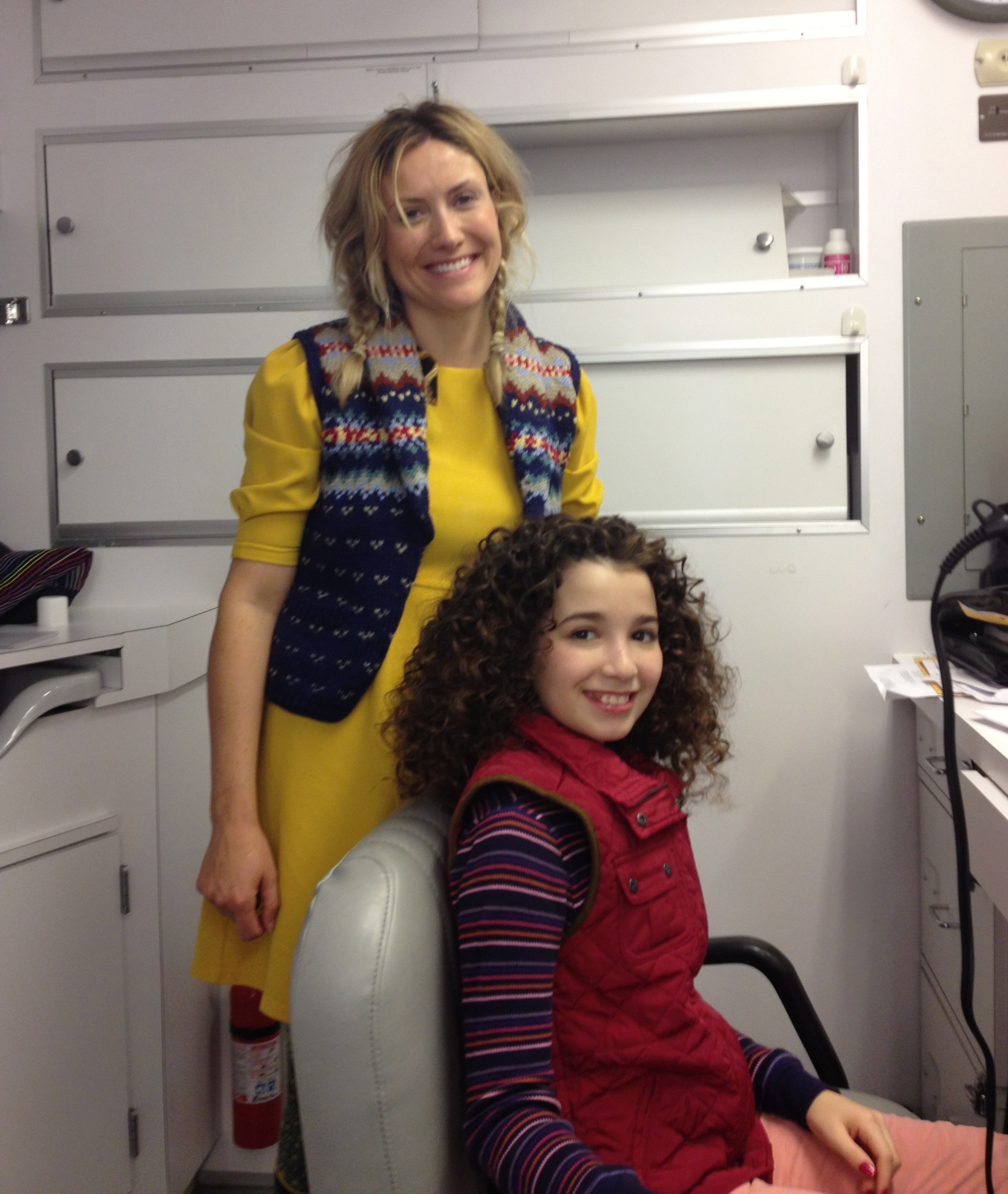 Sarah Hindsgaul (the amazing hair dresser) & Olivia Steele Falconer on set of, 