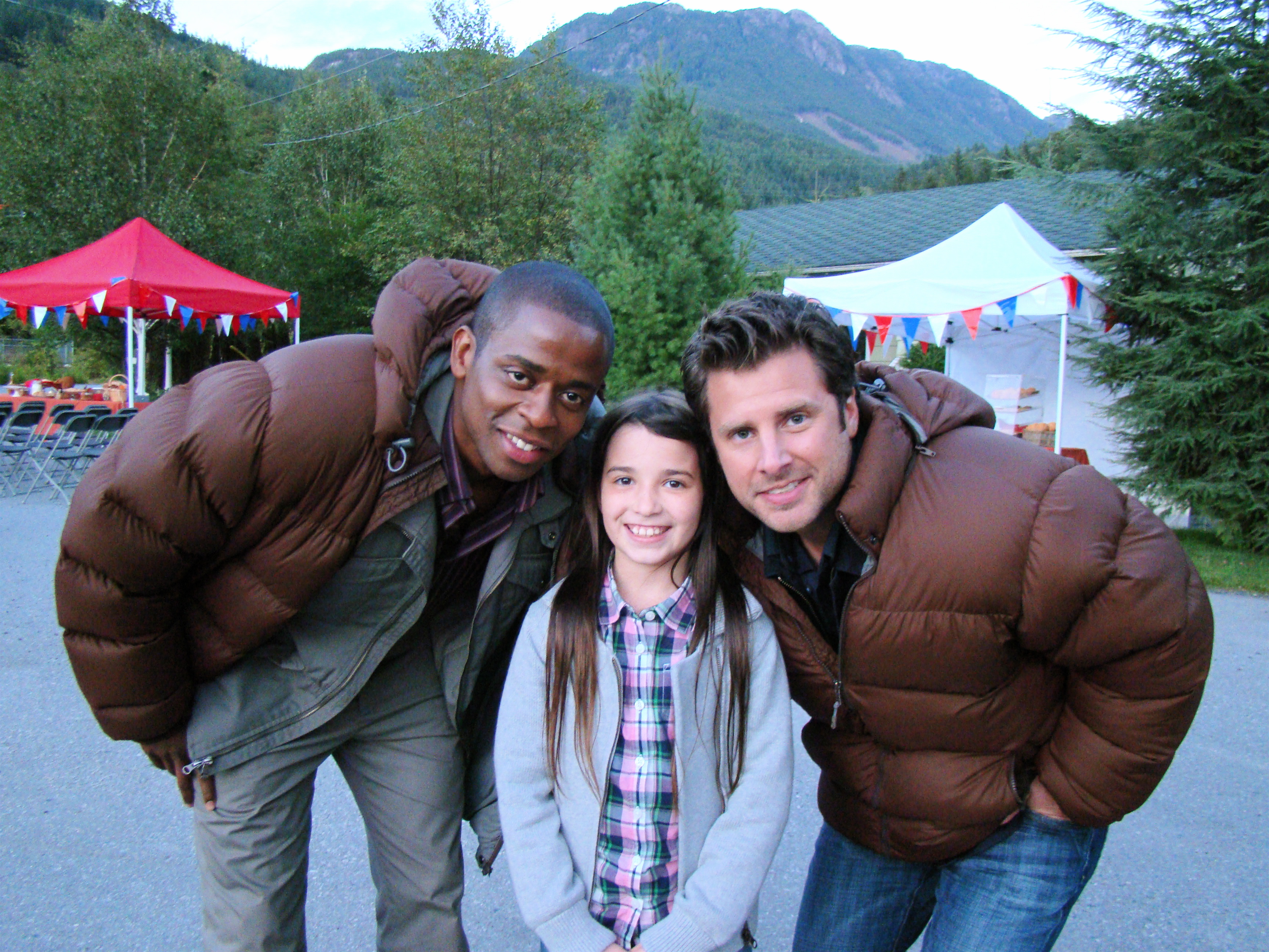 Dule' Hill, Olivia Steele-Falconer & James Roday on set of 