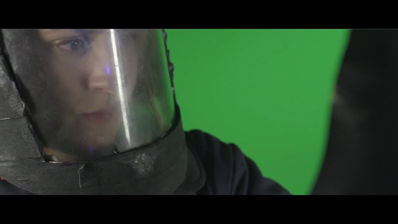 Christina Roman in an unedited still of green screen work from the science fiction 