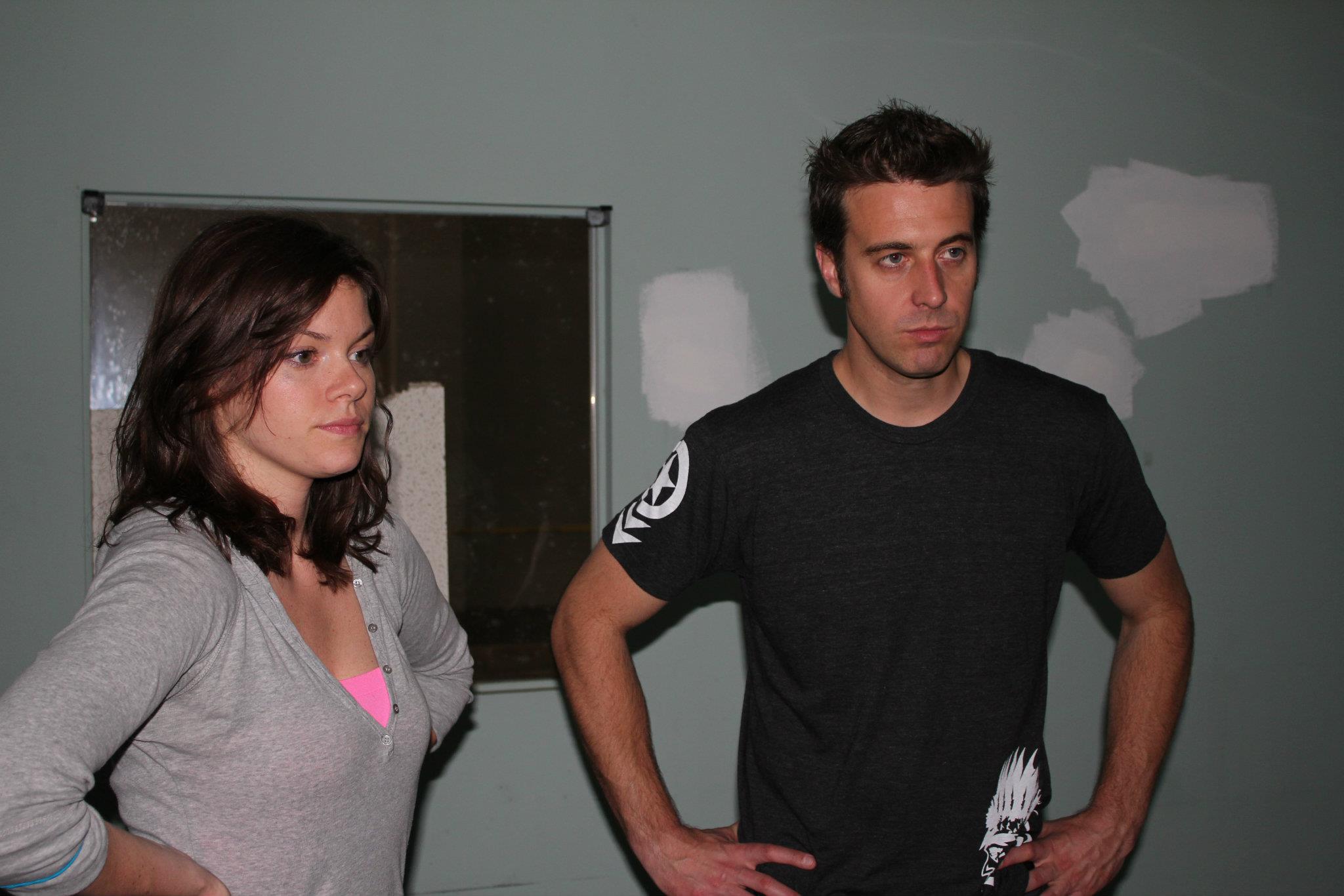 Kelly Franklin and Joshua Bentley listen to direction in 21 Days of Seaton and Ghost Blunders.