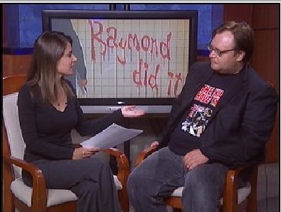 Travis appearing on Rockford News to promote Raymond Did It