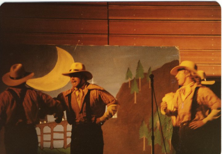 Dancing in our fratnerity Presence entry for Pioneer Week at California State University, Chico. Theme: Fremont Consolidated Gold Mines. Songs: Those Were the Days, Paint Your Wagon, Fraternity: Tau Gamma Theta