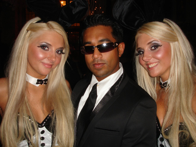 The Showstopper with Playboy Playmate twins Kristina and Karissa Shannon at the Playboy Mansion.