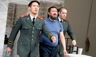 Still of Christopher Goh, Benedict Wong and Andrew Koji in #aiww: The Arrest of Ai Weiwei at Hampstead Theatre
