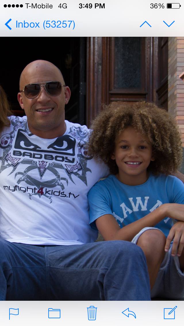 Armani and Vin Diesel on the set of The Last Witch Hunter