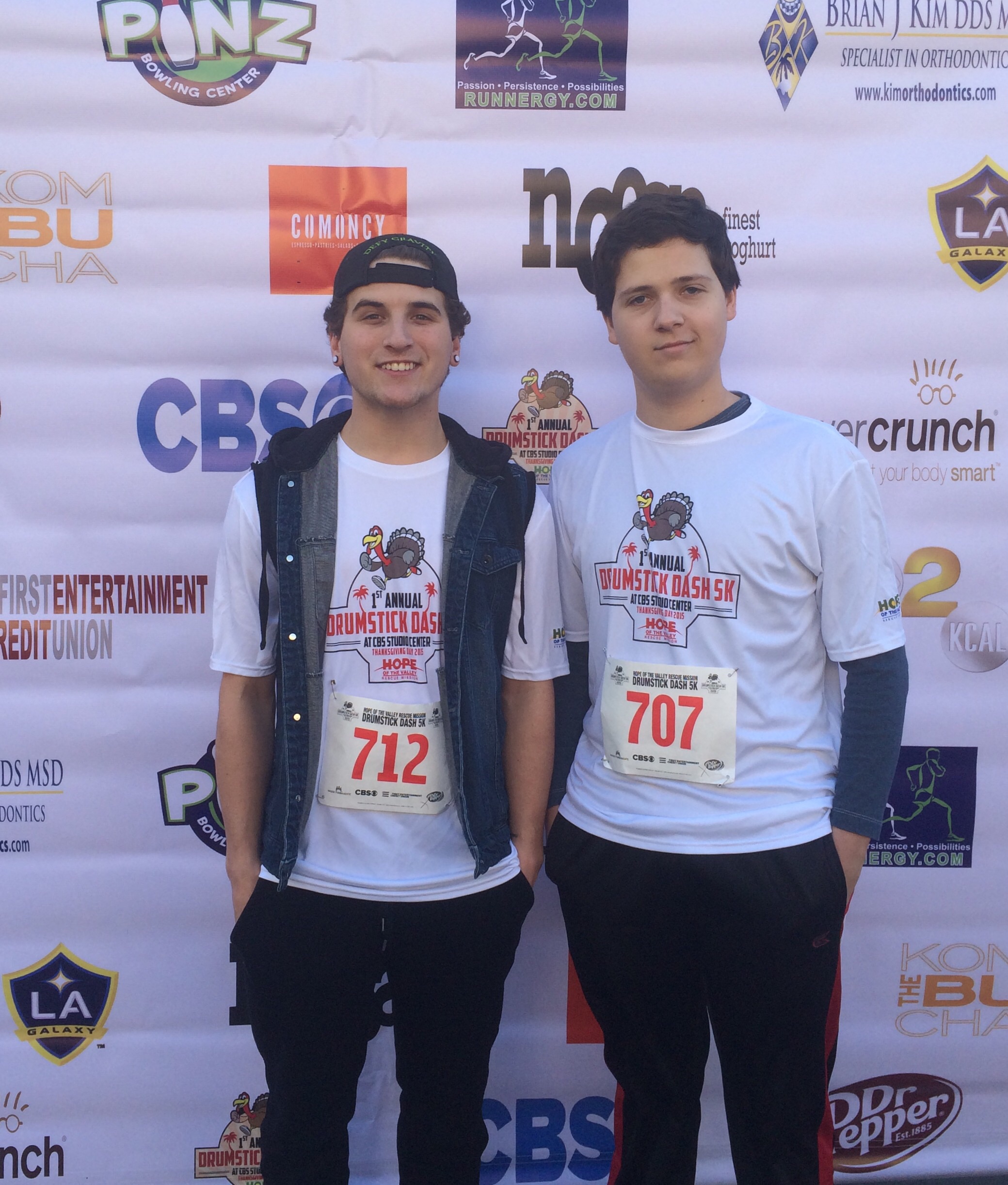 Zach Louis and Eric Beckerman arrive for the Drumstick Dash at CBS Studios.