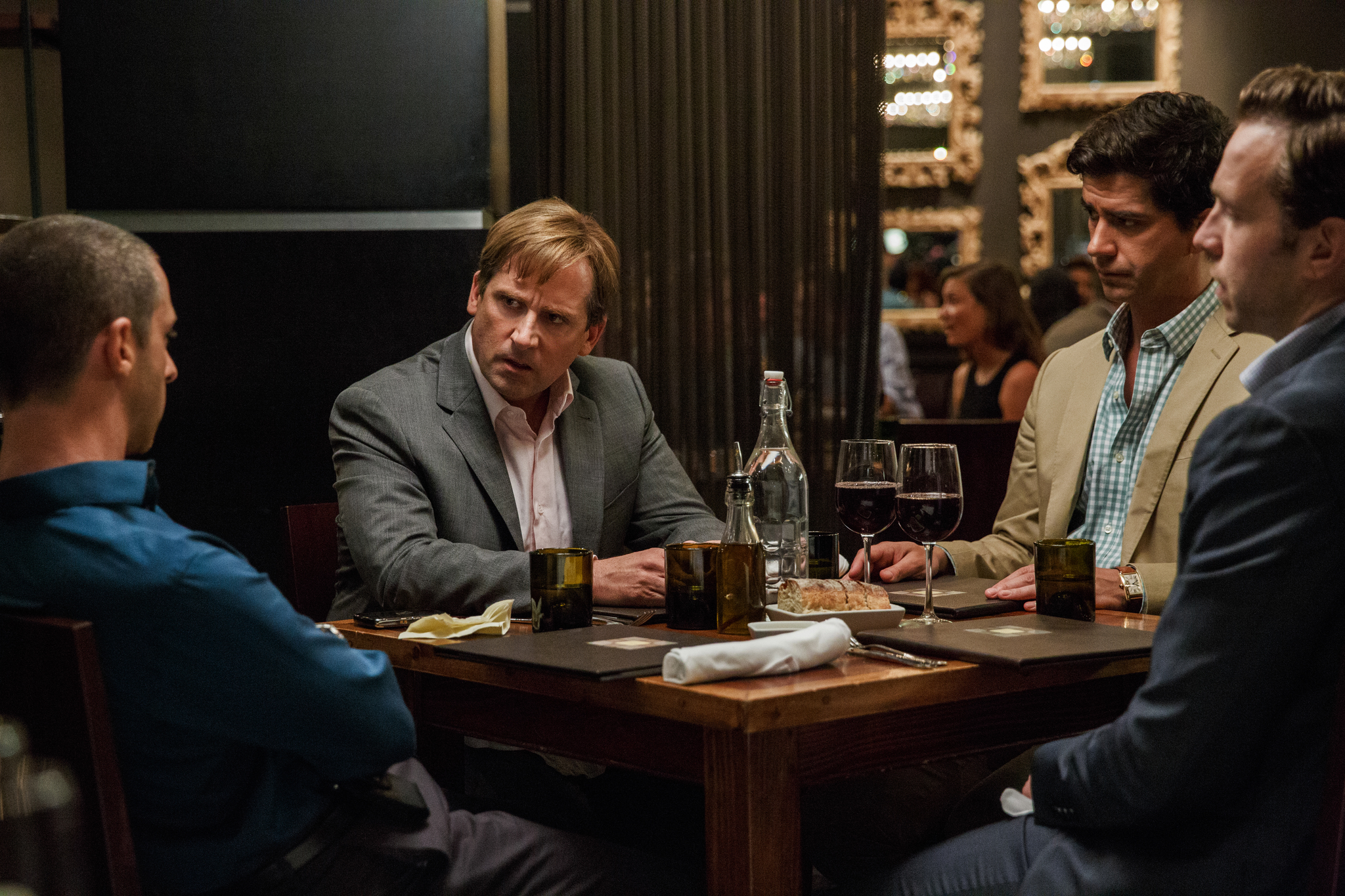 Still of Steve Carell, Hamish Linklater, Jeremy Strong and Rafe Spall in The Big Short (2015)