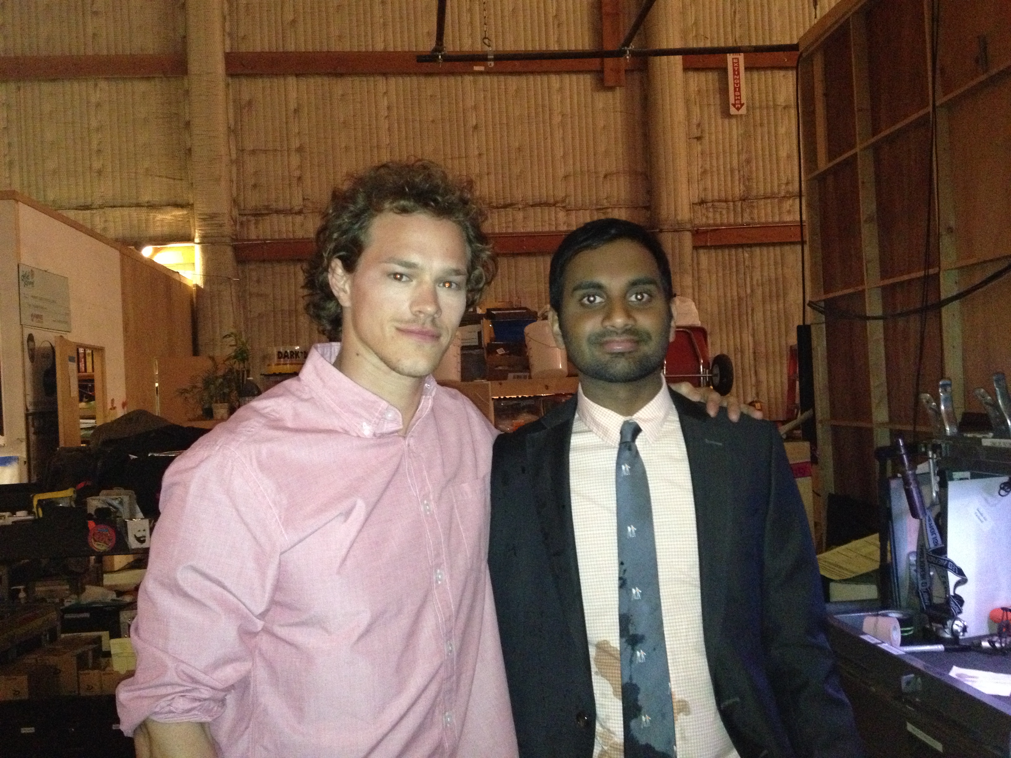 Ryan with Aziz Ansari on set of PARKS AND RECREATION Ep520 