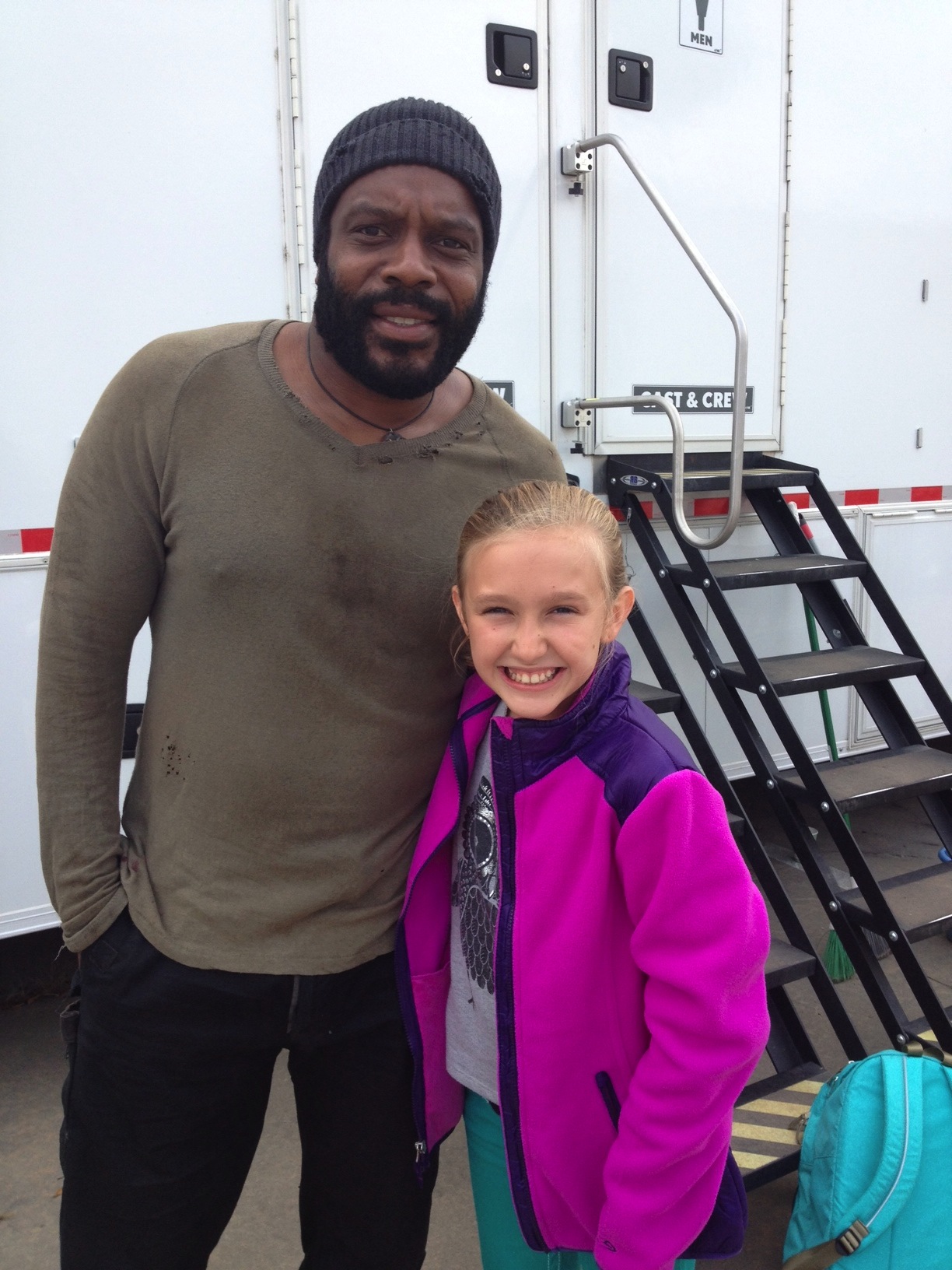 Halli-Gray Beasley on set of The Walking Dead with Chad Coleman.