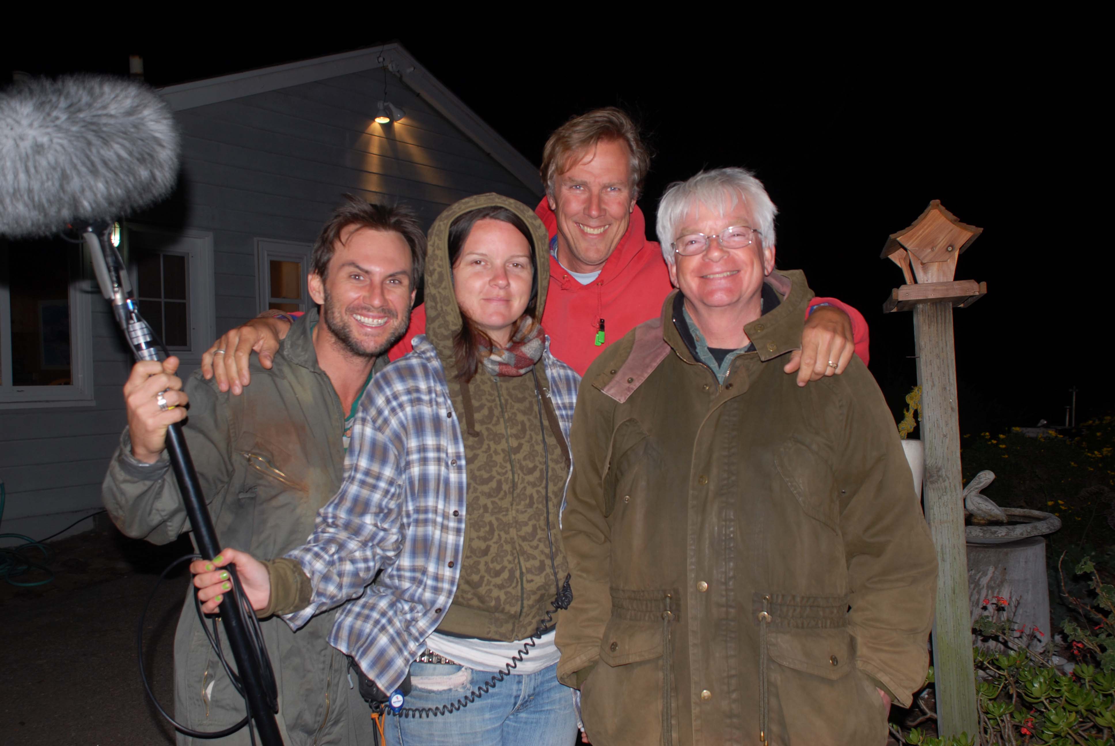 Christian Slater (Delgado), Cat Gray (Boom Operator), Rick Halsey, and David Schneiderman (Sound Mixer).