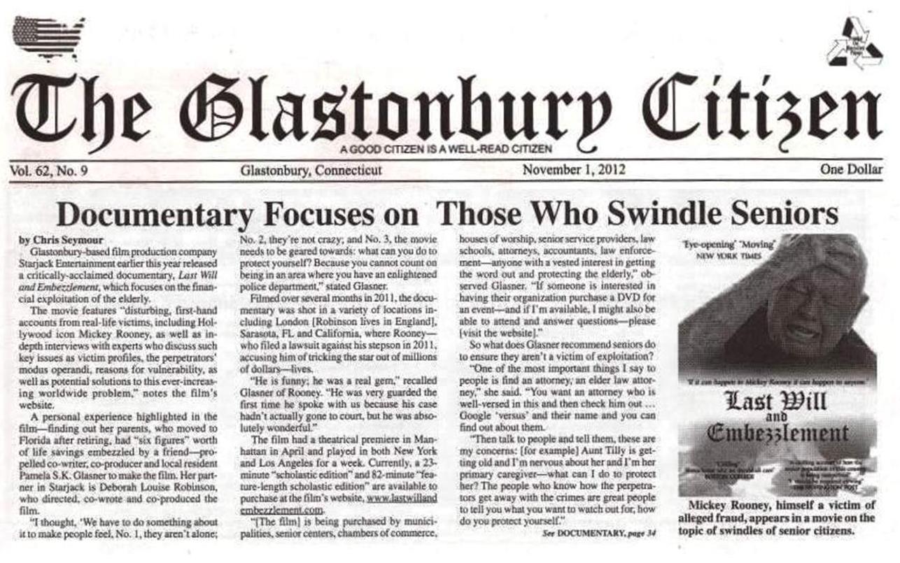 Article in Glastonbury Citizen about Glasner's documentary film, 