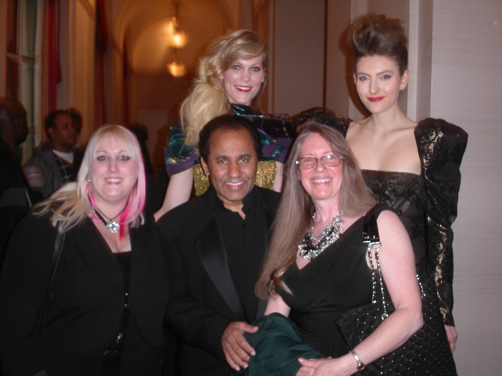 Author Pamela S. K. Glasner and Screenwriter Deborah Louise Robinson with Fashion Designer Andres Aquino & two of his models @ Couture Fashion Week at the Waldorf-Astoria on Park Avenue in New York City, 19 February 2011
