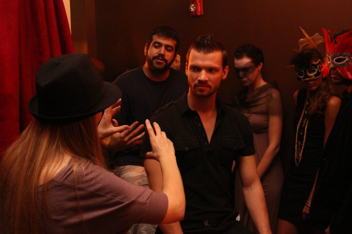 Director Natasha Fissiak on the set for film DISSoNANCE with Actor Kevin Dowd and Cinematographer Tomas Medina