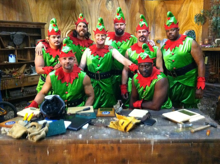 Matt Knudsen as Snowflake the elf on the set of Pair of Kings