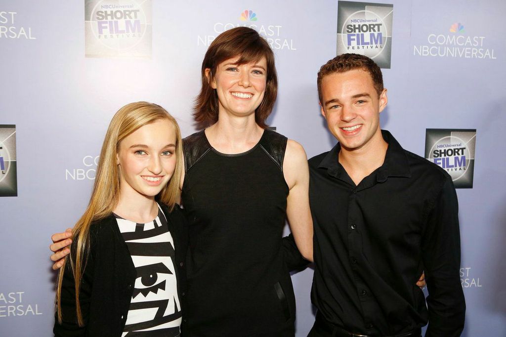 Director Erin Sanger and actors Sofi Choinski and Shane Nepveu of 'Bombshell' attend the 2014 NBC Short Film Festival.