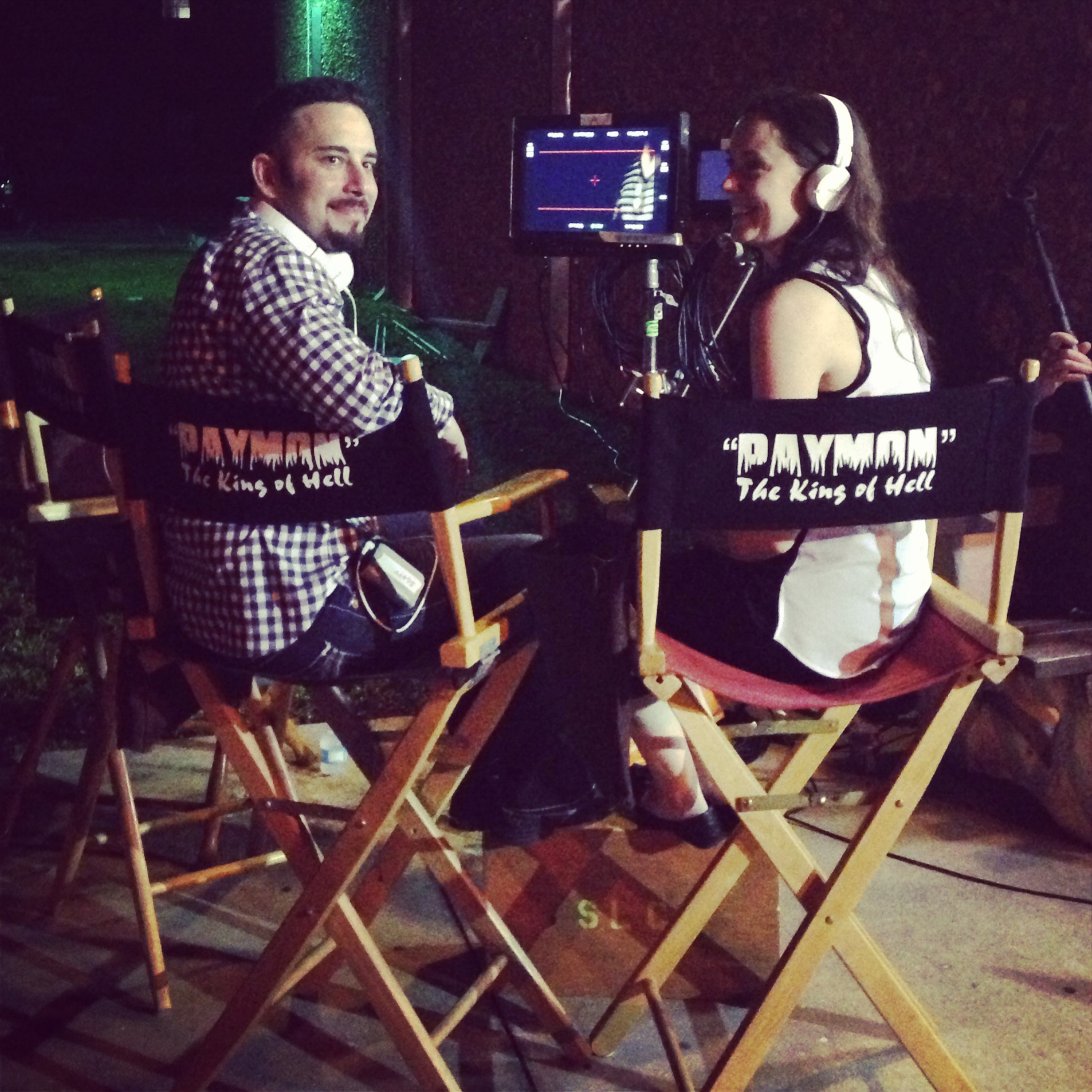 Scott Poiley (Writer/Producer) and Mary Lankford Poiley (Producer) on the set of horror film PAYMON, The King of Hell. (June 2013)