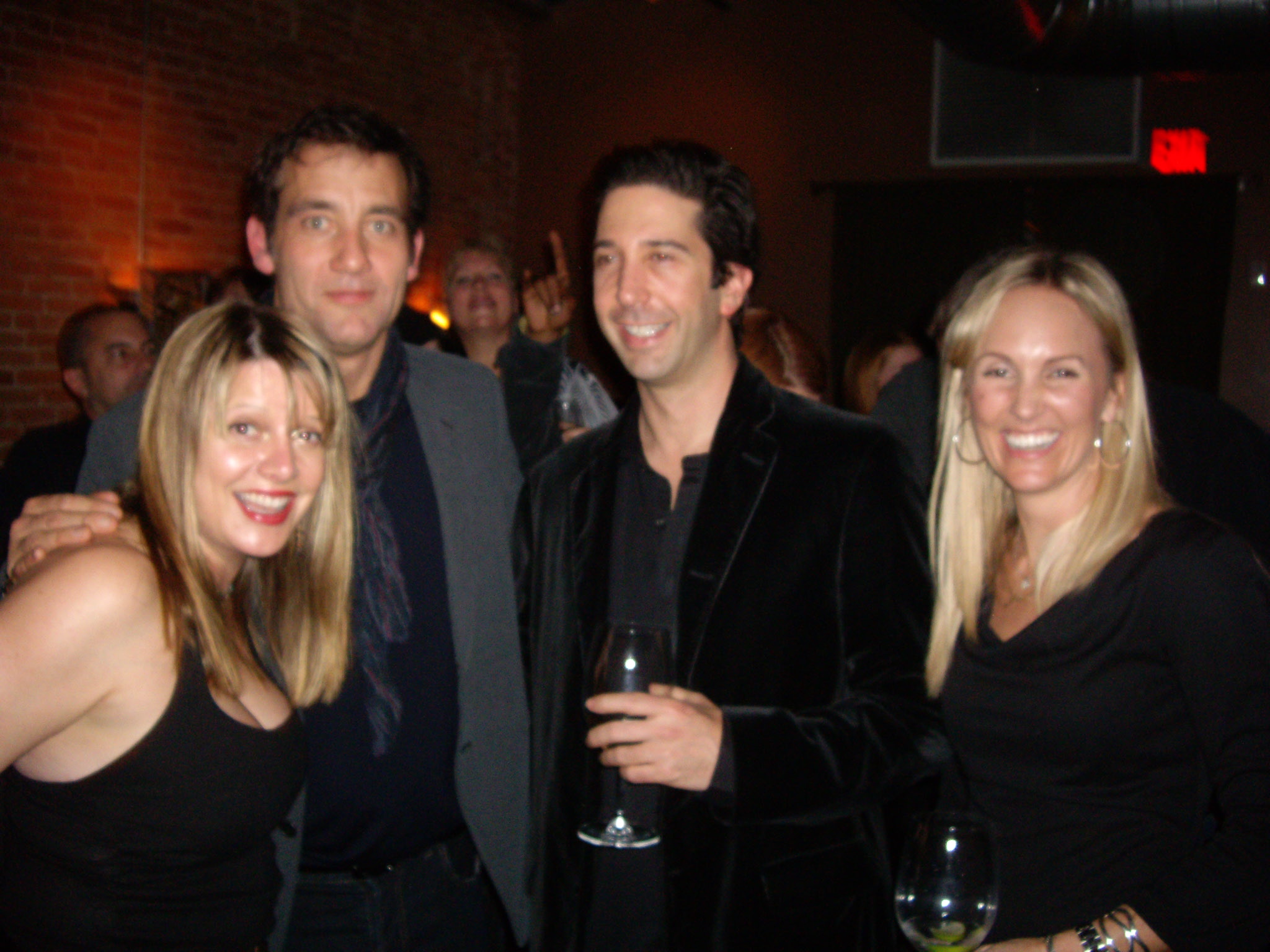 Heidi Jo Markel, Clive Owen, David Schwimmer, and Gina Greblo at the Trust Wrap Party