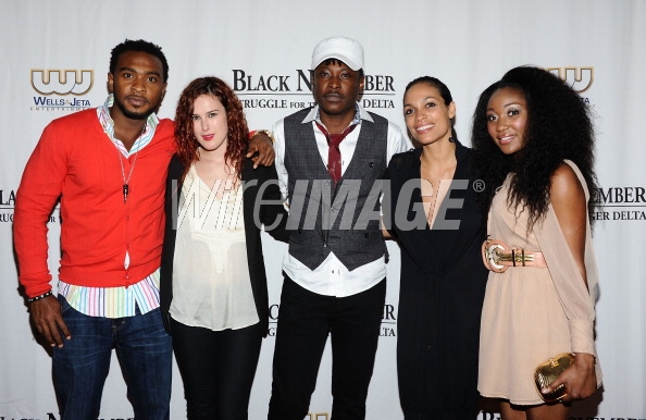 Mbong Amata, Rosario Dawson, Jeta Amata, Rumor Willis and Enyinna Nwigwe attend film Black November Premiere Beverly Hills, CA April 18