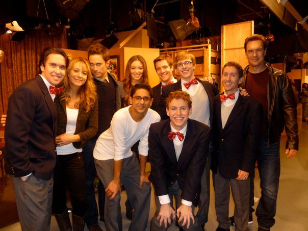 Payson Lewis on set with the cast of CBS's 