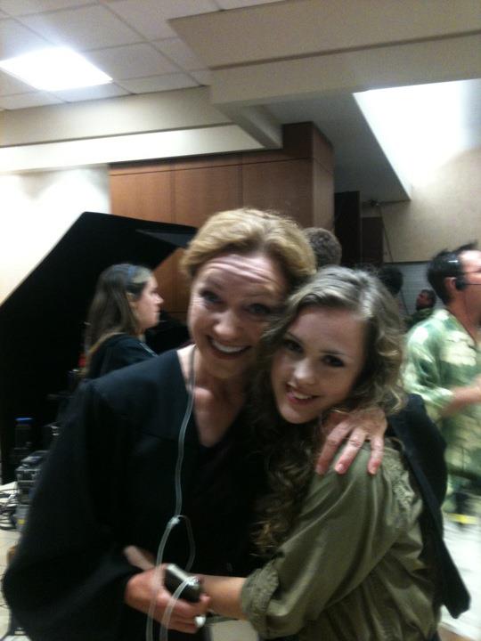 Judy White with Leah Bateman on the set of Wild Card