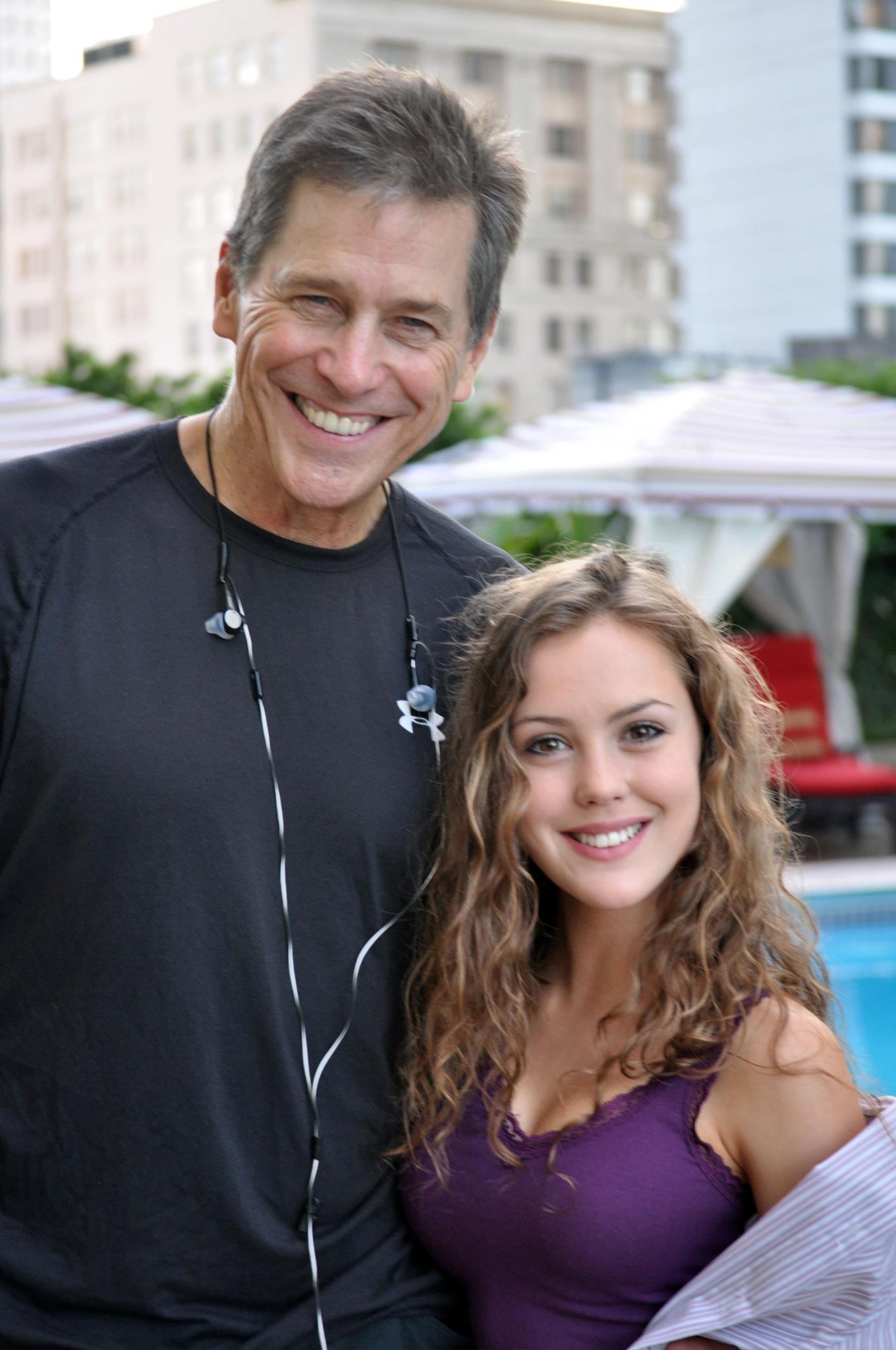 Tim Matheson with Leah Bateman on the set of Wild Card