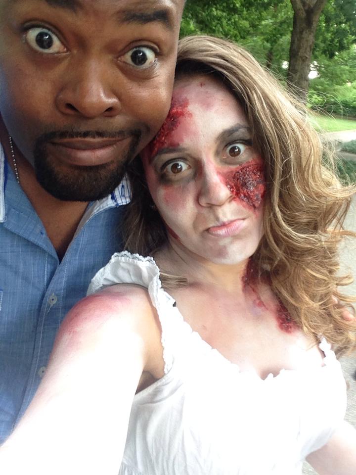 Cristina and Mike Whaley on set of Rotten Peaches