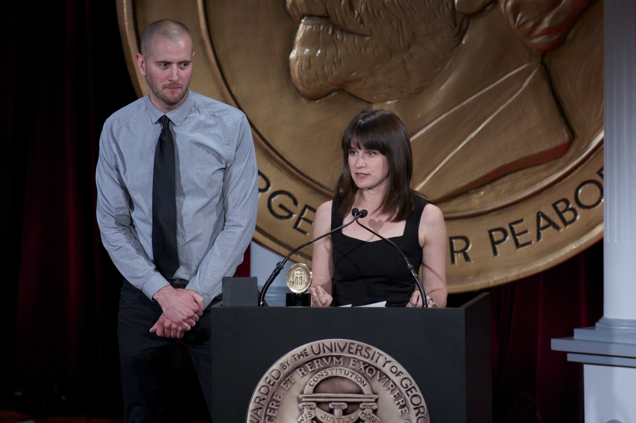 Jeff Soyk and Elaine Sheldon accept the Peabody Award for the interactive documentary 