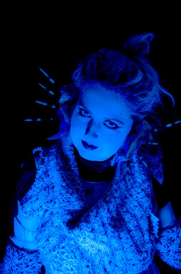 Photograph of Cassandra Sechler during a costume/lighting test for Craig Jacobson's sci-fi cyber- thriller Elliot. http://www.dreamsfordeadcats.com/Elliot