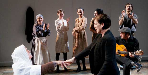 Blood Wedding - Sydney Theatre Co, 2011. Foreground: Danny Adcock & Toni Scanlan. Background, left to right: Lynette Curran, Holly Fraser (The Girl/The Moon), Zindzi Okenyo, Julia Ohannessian, Andrew Veivers & Yalin Ozucelik