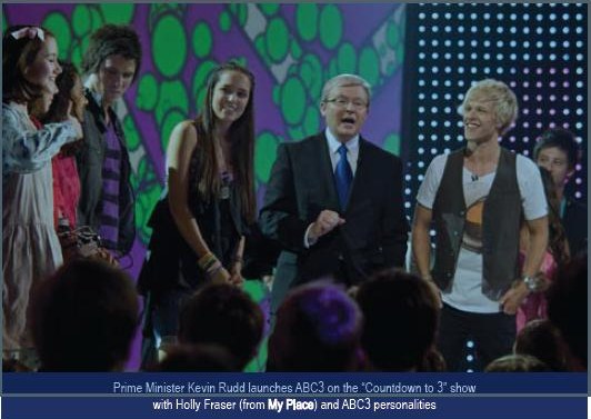 Holly asking Prime Minister Kevin Rudd a question at the launch of ABC3, 2009