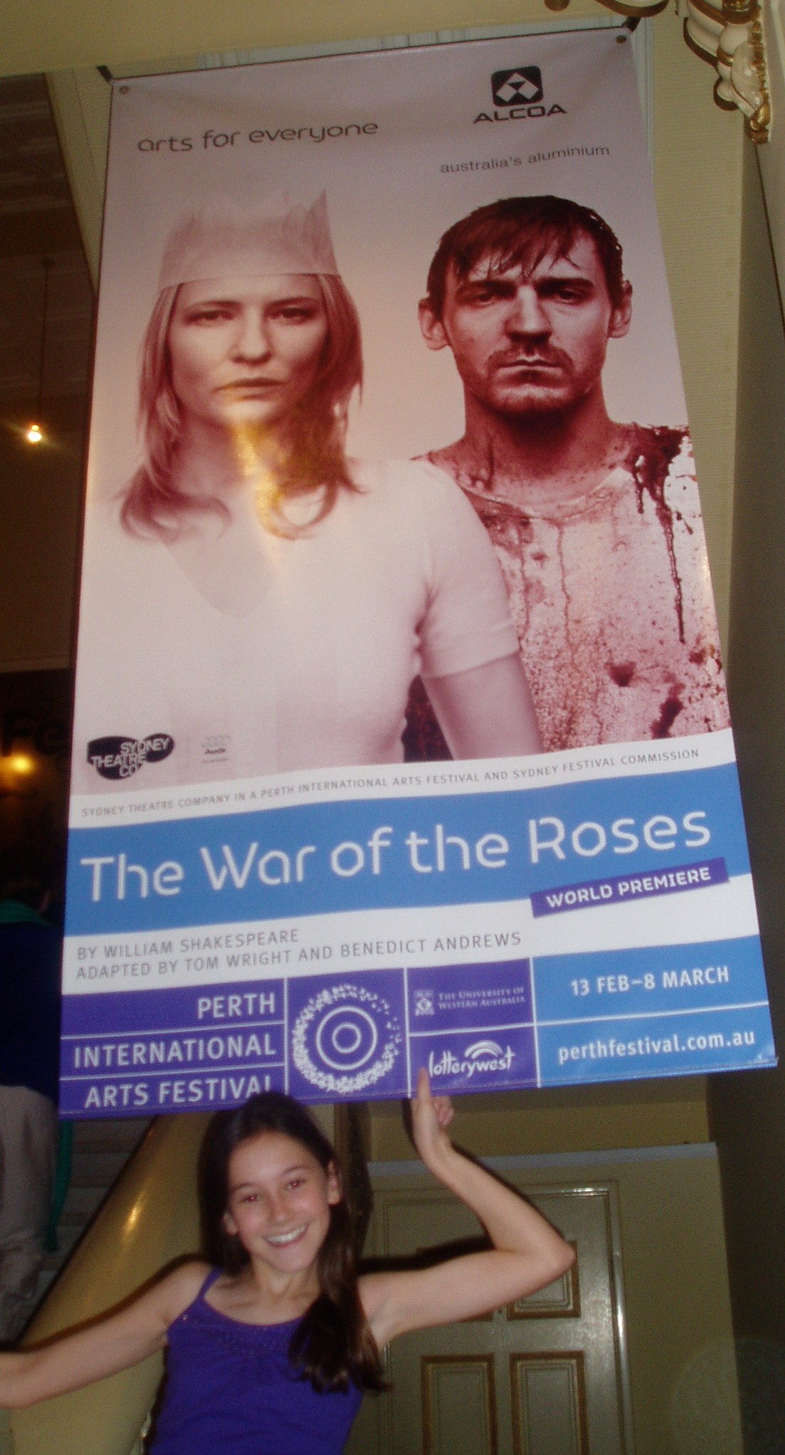 Holly with War of the Roses poster at His Majestys Theatre, Perth 2009