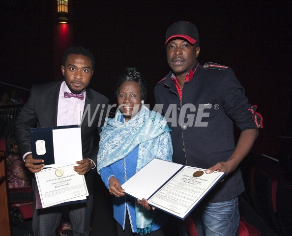 Enyinna Nwigwe, Congress woman Sheila Lee Jackson and Director Jeta Amata receiving the Congressional certificates of Recognition on their roles in the BLACK NOVEMBER-Struggle for the Niger Delta film project