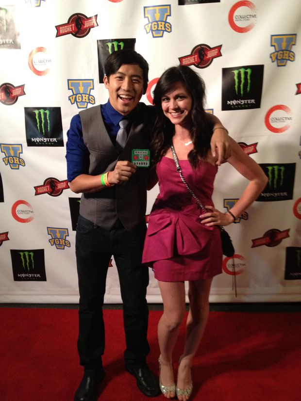 Jimmy Wong and Feast of Fiction cohost Ashley Adams at the Video Game High School Season 1 premiere.